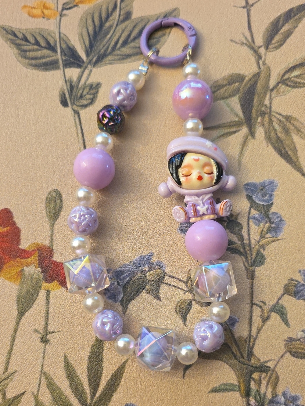 Source Unknown Purple  Beaded Astronaut Charm Keychain